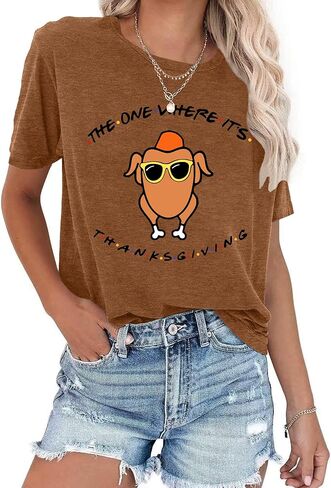 Thanksgiving Shirt Women Friends Turkey T-Shirt Friendsgiving Short Sleeve Turkey Giving Tops in Kuwait