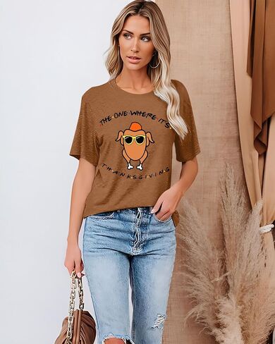 Thanksgiving Shirt Women Friends Turkey T-Shirt Friendsgiving Short Sleeve Turkey Giving Tops in Kuwait