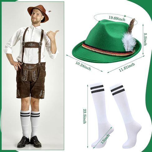 Tarpop 6 مجموعات قبعة الألمانية مهرجان أكتوبر قبعة ملابس لمهرجان أكتوبر قبعة البافارية للرجال النهضة الألمانية قبعة البافارية مع ريشة مهرجان أكتوبر الجوارب الجوارب البافارية للبالغين مهرجان البيرة in Kuwait