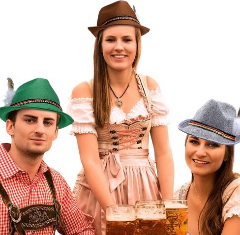 Tarpop 6 مجموعات قبعة الألمانية مهرجان أكتوبر قبعة ملابس لمهرجان أكتوبر قبعة البافارية للرجال النهضة الألمانية قبعة البافارية مع ريشة مهرجان أكتوبر الجوارب الجوارب البافارية للبالغين مهرجان البيرة in Kuwait