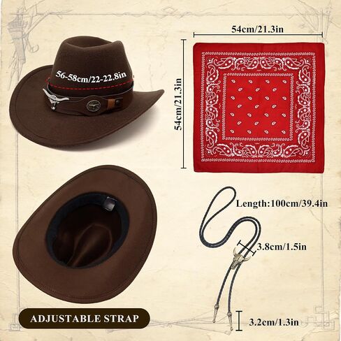 Western Cowboy Costume Men Tasseled Vest Hat Bandana Necklace Cowboy Outfit Accessories for Halloween Cosplay (Brown, XXL) in Kuwait