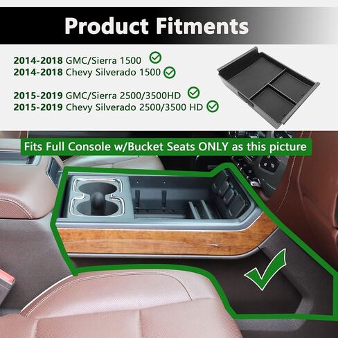 Center Console Organizer Tray Armrest Storage Box Compatible with 2014-2018 GMC Sierra/Chevy Silverado 1500 ，2015-2019 GMC Sierra/Chevy Silverado 2500HD 3500HD Truck Accessories in Saudi Arabia