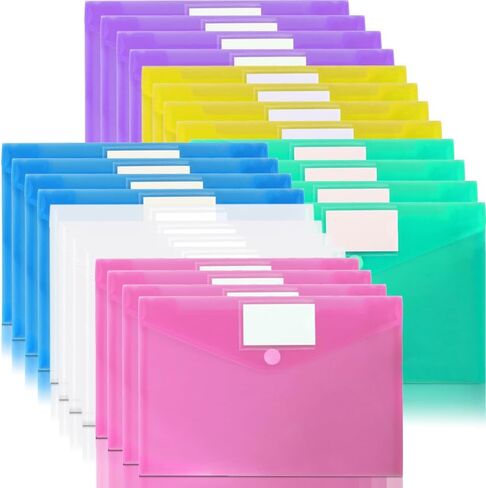 OUTYLTS 11 Pack Plastic Poly Filing Envelopes, Clear Document Folders US Letter A4 Size File Envelopes with Label Pocket & Paste Button for School Home Work Office Organization, 6 Assorted Color in Saudi Arabia