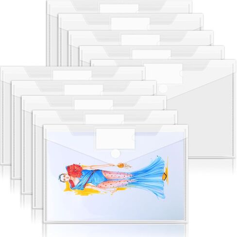 OUTYLTS 11 Pack Plastic Poly Filing Envelopes, Clear Document Folders US Letter A4 Size File Envelopes with Label Pocket & Paste Button for School Home Work Office Organization, 6 Assorted Color in Saudi Arabia