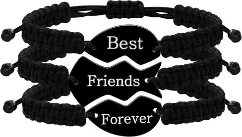 3 Pcs Puzzle Heart Piece Bracelet Set，Handmade Braided Black String Wrist Matching Puzzle Bracelets Adjustable Rope Friendship Gifts Jewelry for Best Friends Sisters in Saudi Arabia