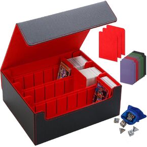 Card Deck Box for Comes with 3 velvet divider cards, PU Leather Strong Magnet trading card storage box Holds over 1800 Magic Commander deck cards, MTG, YGO, PKM and Sports Cards