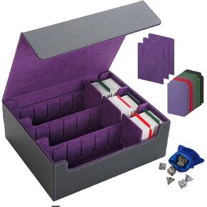 Card Deck Box for Comes with 3 velvet divider cards, PU Leather Strong Magnet trading card storage box Holds over 1800 Magic Commander deck cards, MTG, YGO, PKM and Sports Cards