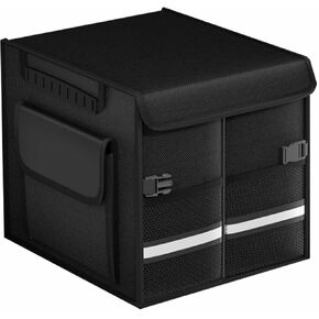 Trunk Organizer for car, Trunk Organizer, Car Storage Box, 1680D Collapsible Multi-Compartment Storage Bag, with Cover, for most cars 36L Black (Beige)