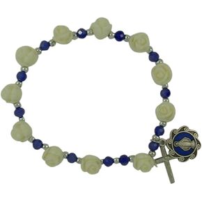Needzo White Flower Bead Miraculous Medal Bracelet, 7 Inch