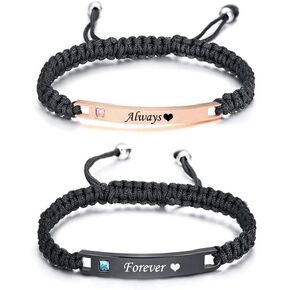MJartoria Couples Bracelets, Matching Bracelets for Couples His and Hers, Handmade Rope Braided Rhinestone, Stainless Steel Bracelets Valentine's Day Gift for Wife Husband