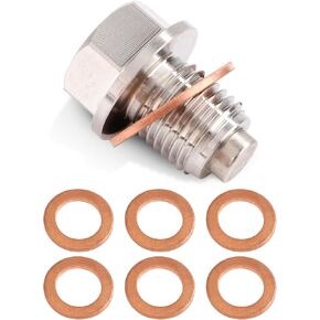M14x1.5 Magnetic Oil Drain Plug, 304 Stainless Steel Oil Pan Drain Nut with 6 Washer Gaskets Leak-Proof Oil Pan Screw Gasket for Most Vehicles, Car Accessories