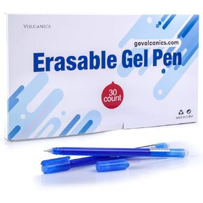 Volcanics Erasable-Gel-Pens Fine Point 0.5 mm, Blue, 30PCS, Mistakes Dispear, Quick-Drying Ink, No Smudge - Perfect for School, Office, and Home Use