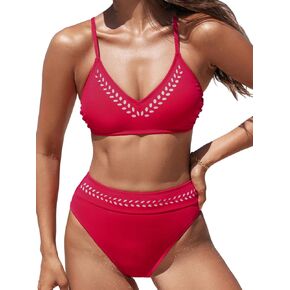CUPSHE Women's Bikini Sets Two Piece Swimsuit High Waisted V Neck Crisscross Back Self Tie Cheeky Bottom