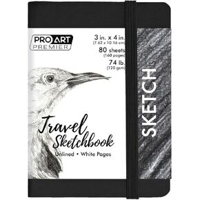 Pro Art Premier Sketch Book Travel 4"x 3" White 74lb Black 80 Sheets, Sketch Book, Sketchbook, Drawing Pad, Sketch Pad, Drawing Paper, Art Book, Drawing Book, Art Paper, Sketchbook for Drawing