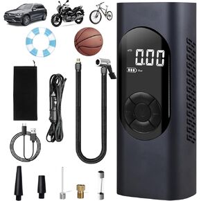 Tire Inflator Portable Air Compressor for Car/Motorcycle/Bicycle Tires 150psi tire pressure Tire pressure measurement 5 conversion valves 50cm air tube SOS/LED