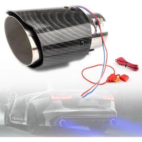 2.25 Inch LED Exhaust Tip Tailpipe Tip 60mm Straight Carbon Fiber Style Bolt Clamp On for Cars HTRACING (Blue Light)