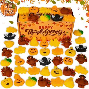 48 PCS Thanksgiving Squishy Toys Mini Cute Squeeze Toys Turkey Pumpkin Maple Leaf Stress Relief Squishies Toys for Kids Thanksgiving Party Favors Goodie Bag Filler Classroom Reward