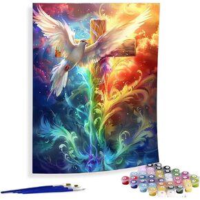 Diymood Paint by Numbers for Adults Cross, DIY Oil Painting Christ Acrylic Paint by Number Kits for Kids Adults Beginner for Home Wall Decor 16x20 inch