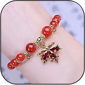 Thanksgiving Fall Bracelets for Women Red Crystal Maple Leaf Charms Bracelet Fall Beaded Stretch Bracelets Harvest Orange Brown Beaded Stretch Bracelets Autumn Party Favors Holiday Gifts