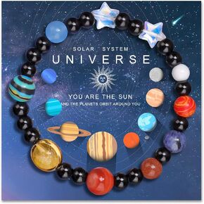 Solar System Eight Planets Guardian Star Bracelet Cosmic Jewelry with Natural Chakra Stones Adjustable Stretch Crystal Bracelet for Men Women Gift for Space Lovers