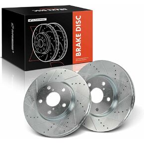 A-Premium 11.65 inch (296mm) Front Drilled and Slotted Disc Brake Rotors Compatible with Select Lexus Models - IS250 2009-2015 2.5L, GS300 2006 3.0L, 2-PC Set