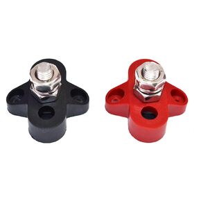 A-Team Performance - Heavy-Duty Stainless Steel Single Stud - Power Distribution and Ground Junction Block Battery Terminals, One Pair Red and Black, 5/16"