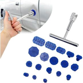 Pack-19 Car Dent Repair Tool, T-Shaped Puller + Suction Cup Damage-Free Paint Body Damage Repair Kit, Collision Dent Separator, Universal for Most Cars Repair Accessories (Blue & Silver)