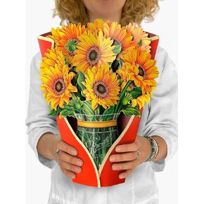 Freshcut Paper Pop Up Cards, Sunflowers, 12 inch Life Sized Forever Flower Bouquet 3D Popup Greeting Cards with Note Card and Envelope