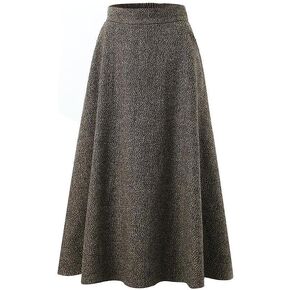 Women’s High Elastic Waist Skirt Long Wool Skirts Dress with British Style
