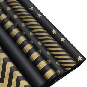 Savita 60 Sheets 11x17inch Metallic Tissue Paper, Metallic Gift Wrapping Tissue Paper for Christmas Weddings Birthday Party Showers DIY Arts Crafts (6 Styles) (Gold&Black)