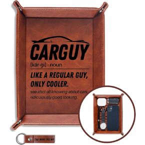 INNObeta Car Guy Gifts for Men - Car Lovers or Enthusiast Valet Tray Gift - Desktop Storage Organizer, PU Leather Bedside Tray for Keys and Coins - Ideal Birthday Present for Men