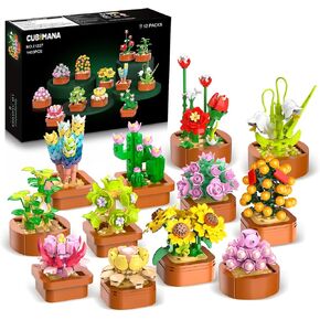 12 Flowers Succulents 3.6MM Mini Building Set - 1403PCS Botanical Collection for Office Home Décor Flower Plant Building Blocks Toy, Creative Building Project for Adults, Gifts for Women Kids 10+