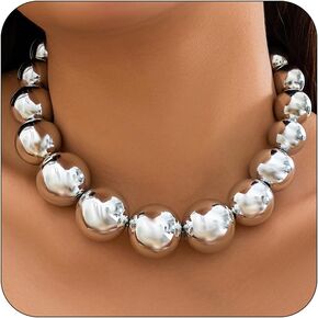 CJIAYUJEW Chunky Gold Necklace for Women Big Silver Chunky Necklaces Chunky Statement Beaded Necklace Thick Bold Necklace Ball Choker Necklace