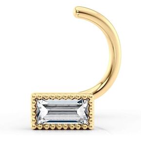 Lavari Jewelers 20 Gauge Curved Screw Rectangular Nose Stud for Women - 14k Yellow Gold Baguette Cubic Zirconia Nose Ring - Unisex Hypoallergenic Nostril Piercing Jewelry - 20G Body Piercing for Men