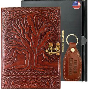 Urban Leather Big Tree of Life Grimoire Journal Book of Shadows for Men Women to Write, Vintage Brown Travel Handmade Leather Diary Sketchbook Scrapbook Writing Notebook, Blank Unlined Pages