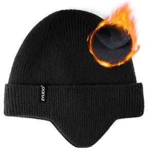 Zylioo Oversize 3XL/2XL/XL/L Beanie Hats with Ear Flap,S/M Fleece Lined Stocking Cap,Plus Size Knitted Winter Warm Hats
