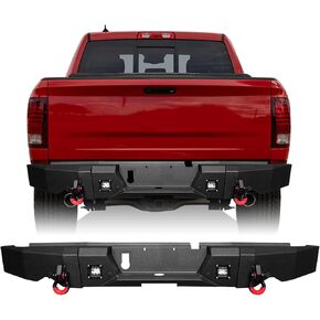 Rear Bumper Compatible with 2013 2014 2015 2016 2017 2018 Dodge Ram 1500 w/2 LED Lights & D-Ring