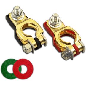 Battery Terminal Connector, Top Post Battery Cable Terminal Clamp Set, Positive and Negative 1 Pair with 2 Washers, Car Accessories for SUV Van Motorcycle (1Red + 1Black)