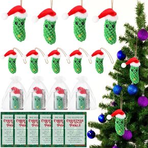 Christmas Pickle Gifts German Pickle in Santa Hat Ornament with The Legend of Pickle Card and Organza Bags Crochet Cucumber Knitted Positive Doll Stuff for Family Student Friend(12 Sets) in Saudi Arabia
