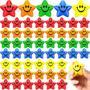 Civaner 60 Pcs Star Smile Face Stress Balls Mini Star Foam Balls Smile Funny Face Toys Relief Star Smile Balls for School Carnival Reward Student Prizes Party Favor Toy, 5 Colors