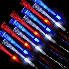 30 قطعة من عصا الألياف الضوئية المتوهجة ليوم الاستقلال، عصا إضاءة LED من الألياف الضوئية، عصا مضيئة ملونة، عصا متوهجة مع بطارية زر مدمجة، 11 بوصة، 3 ألوان