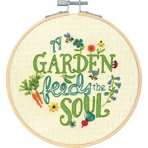 DIMENSIONS Garden Verse Needlepoint Embroidery Kit with Pattern and Bamboo Hoop, Finished Project 6" Diameter, Multicolor 6 Piece