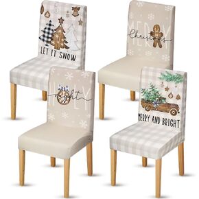 Moukeren 4 Pcs Christmas Dining Chair Covers Removable Washable Stretch Chair Slipcovers Farmhouse Rustic Christmas Chair Covers Xmas Chair Protector for Christmas Dining Room Holiday Party Decor