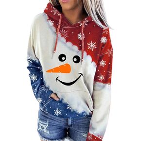 Fuyxxmer Womens Merry Christmas Hoodie Snowman Graphic Print Sweater Xmas Gift Pullover Blouse Tops