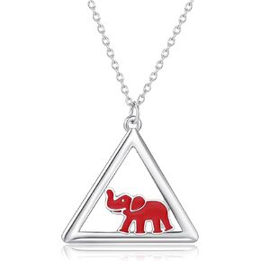 Triangle Red Elephant Necklace Stainless Steel Sorority Pendant Women Gift