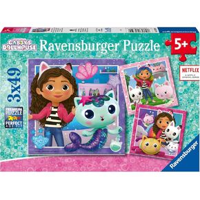 Ravensburger Gabby's Dollhouse 3 x 49 Piece Jigsaw Puzzle Set for Kids - Screen-Free Activity Boosts Concentration and Focus