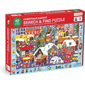 Mudpuppy Christmas Market – 64 Piece Search & Find Jigsaw Puzzle Featuring Festive Critters Shopping Around The Christmas Market and Over 40 Hidden Images to Find