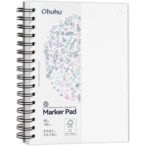 Ohuhu Double Sided Marker Pads Art Sketchbook Bleedproof - 8.3x8.3 Square Paper Size - 90LB/150GSM Smooth Drawing Paper - 60 Sheets/120 Pages, Spiral Bound Sketching Book for Alcohol Markers Christmas
