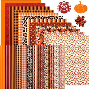 12 Sheets Thanksgiving Heat Transfer Vinyl 10 x 12 Inch Orange Glitter Fall HTV Pumpkin Skeleton Leopard Turkey Iron on Vinyl for Thanksgiving Day DIY Hat Fabric Crafts