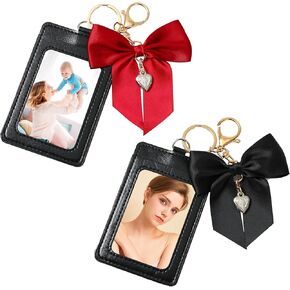 2 Sets Bowknot Photocard Holder Keychain Red and Black - Kpop Photocard Holder,3 Inch Cute ID Badge Holder for Photo Card Bus Credit Bank Card,Birthday Gift for Girlfriend Wife Sister Teacher Student